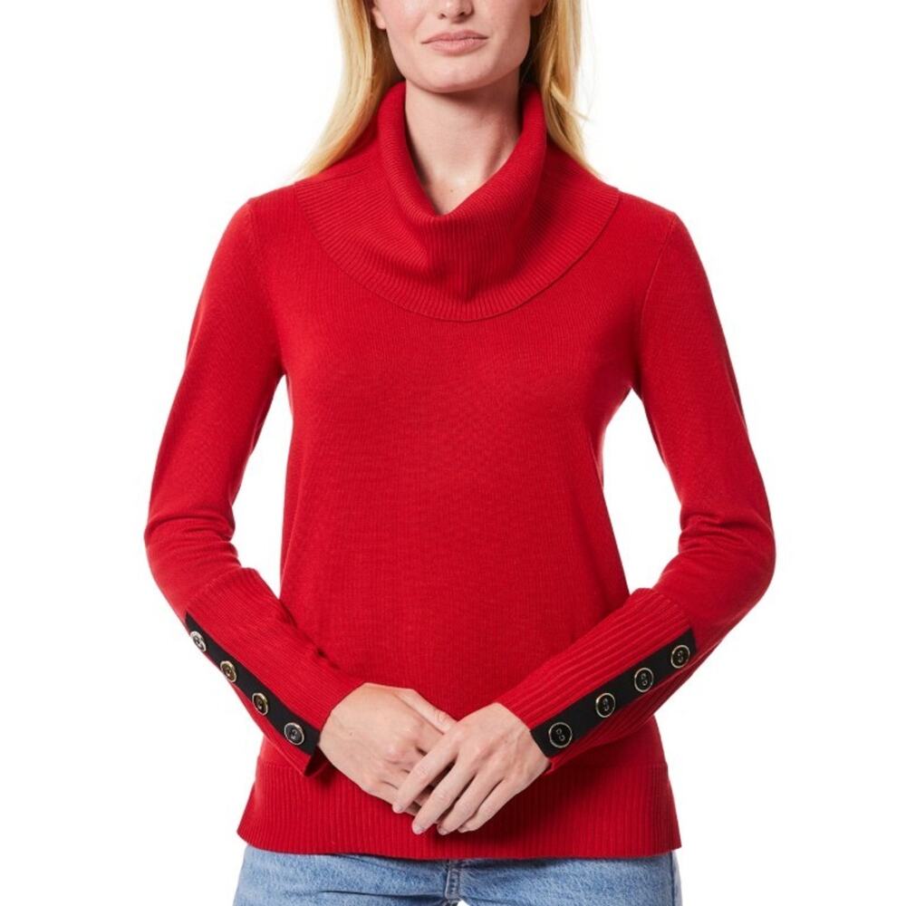 Melissa Paige Women's Contrast-Cuff Cowlneck Sweater Scarlet Sage Size XL